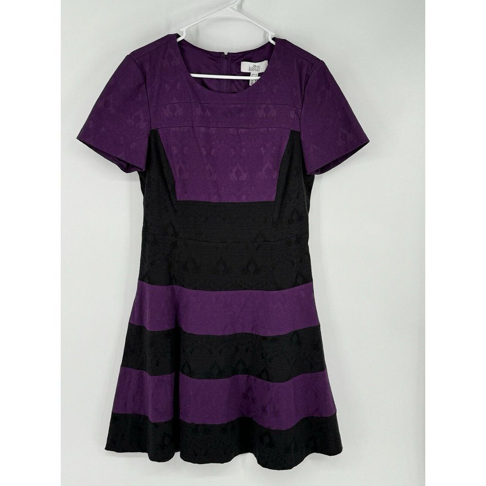 Belle Badgley Mischka Dress Women's Size 12 Purple Black Striped Floral Jacquard